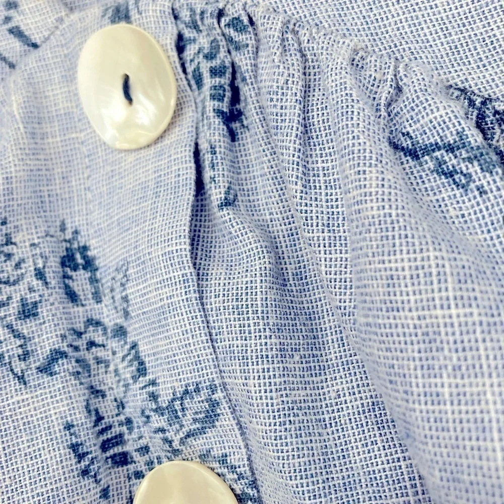 ZARA 100% cotton denim chambray bohemian smock peasant top with floral design - Picture 6 of 12